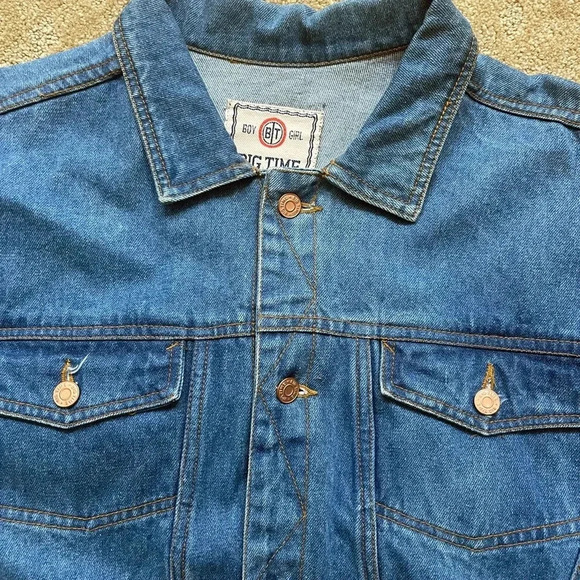 Vintage Big Time Denim Back patch Blue Jacket Size Large - Picture 6 of 14